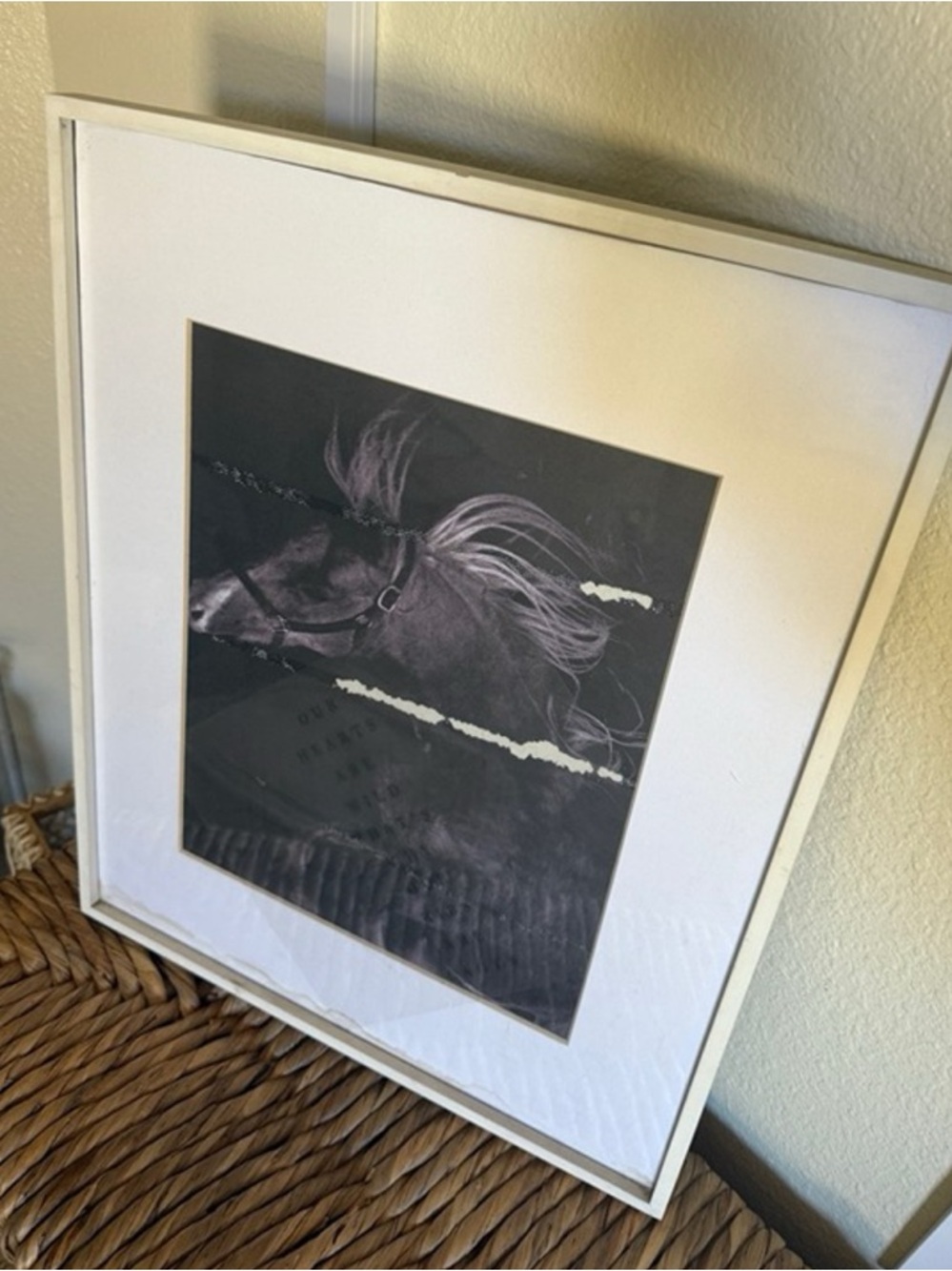Our hearts are wild 16x20” wild horse mixed media art framed white frame